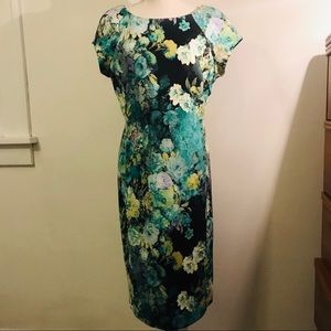 💐Green & Aqua Floral Midi Dress (Sz 12) 💚🩵